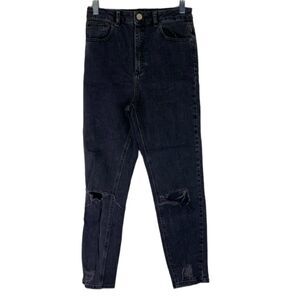 ASOS Denim Faded Black Distressed High Rise Boyfriend Jeans Stretch 28/32